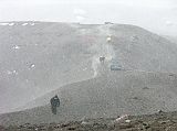 Ecuador Cotopaxi 02-05 Hiking To Refuge In Hail The wind howled and the hail stung our faces as we struggled in the 0C weather on our way to the Jos� Ribas refuge (4800m).